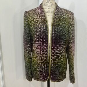 Linda Allard Ellen Tracy Wool Tweed Ombre Blazer open front Size 12